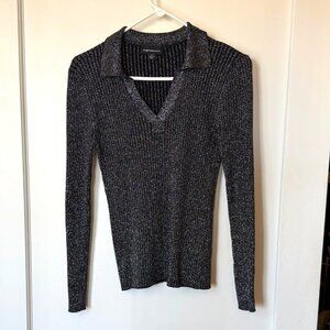 Fortune+Ivy sparkly ribbed collar top sz Small